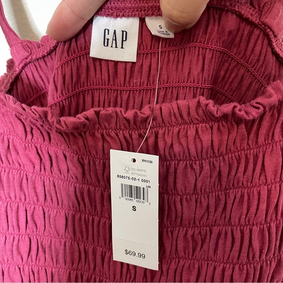 NWT Gap S Petite Smocked Jumpsuit in Pink Rose Summer Wide Legs sleeveless - Picture 7 of 7